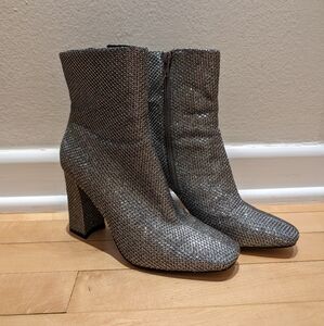 Katy Perry Sparkling Silver Heeleed Ankle Booties; Size 5.5